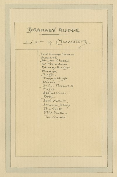 Lijst van personages voor Barnaby Rudge, ca. 1920s door Joseph Clayton Clarke